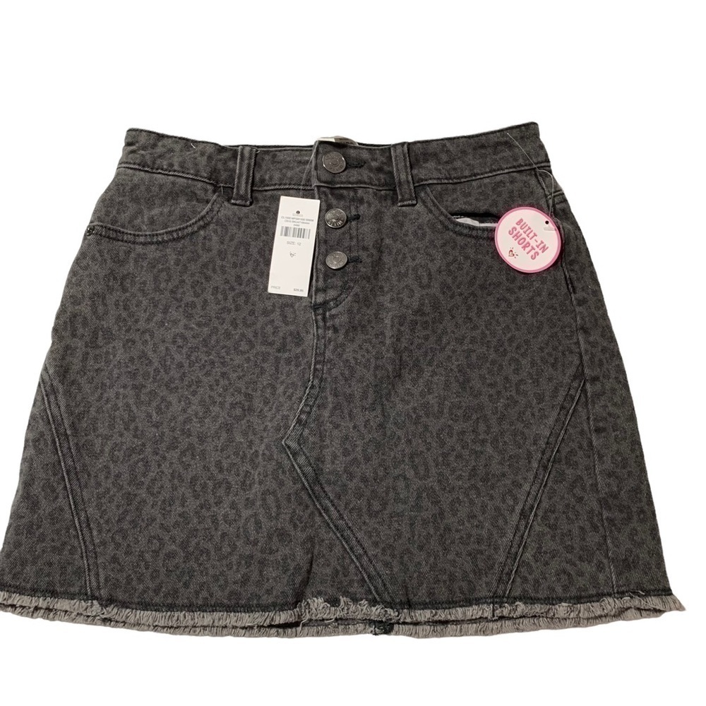 New Justice Girls Leopard Print Denim Skort size 12 Black gray BNWT
